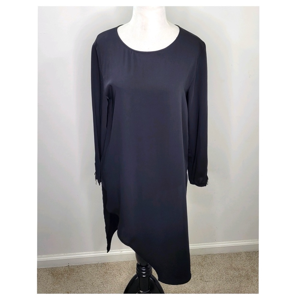 Zara Basic Black Asymmetrical Hem Dress Silver
